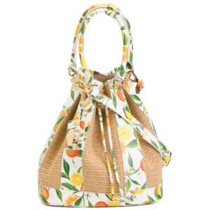 VALENTINA Made In Italy Lemon Orange Front Straw Bucket Bag
